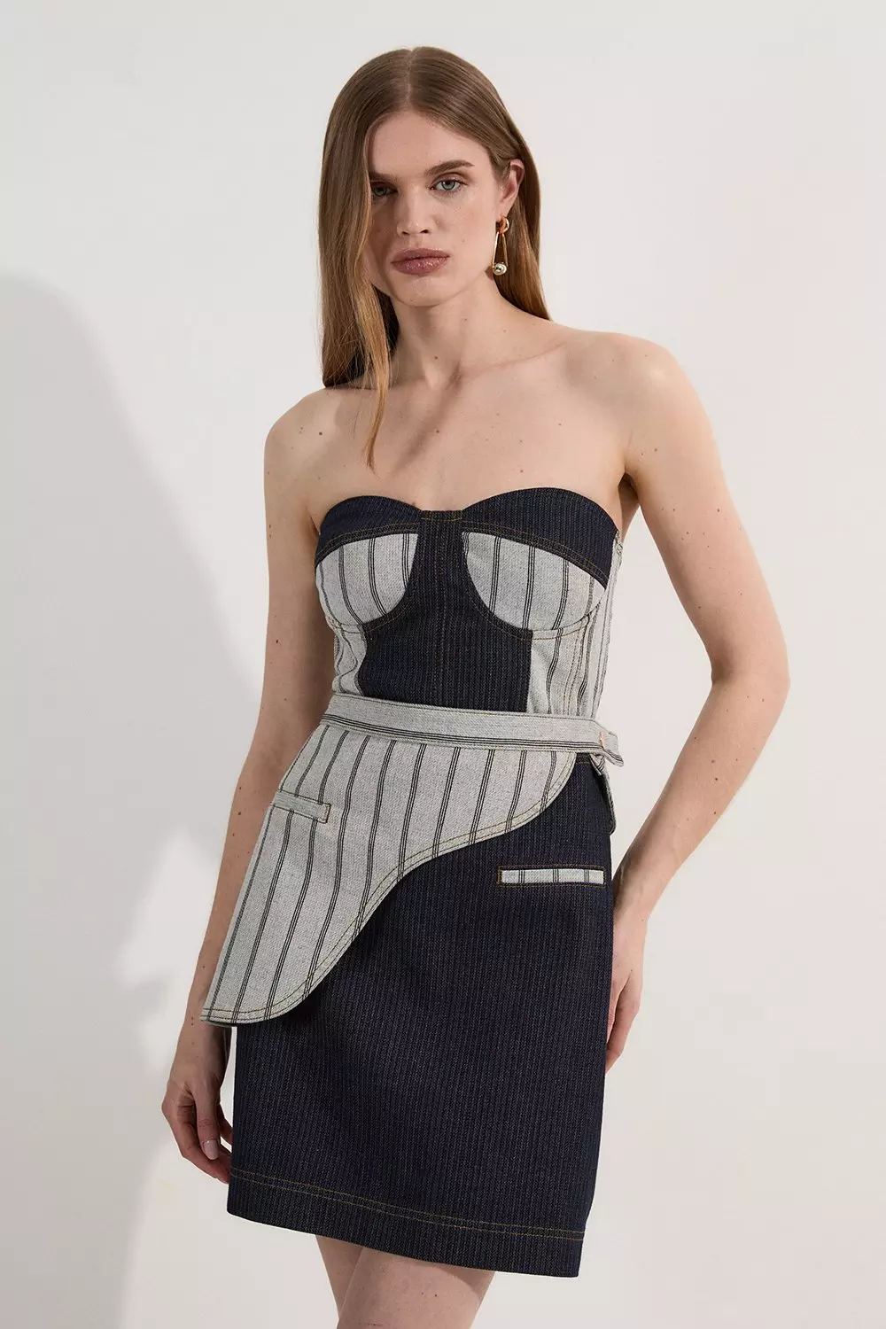 KAREN MILLEN ストライプデニムベルト ディテールバンドゥミディ bkk24089_mid blue_xl?$